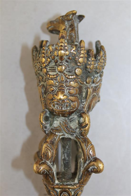 A bronze Tibetan ritual phurba dagger, 11in.